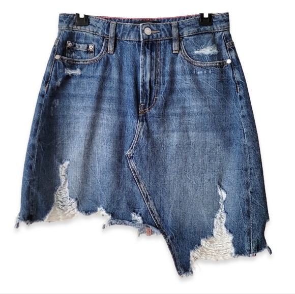GUESS Denim Skirt Distressed Asymmetric Raw Hem Size 27 - Picture 2 of 15